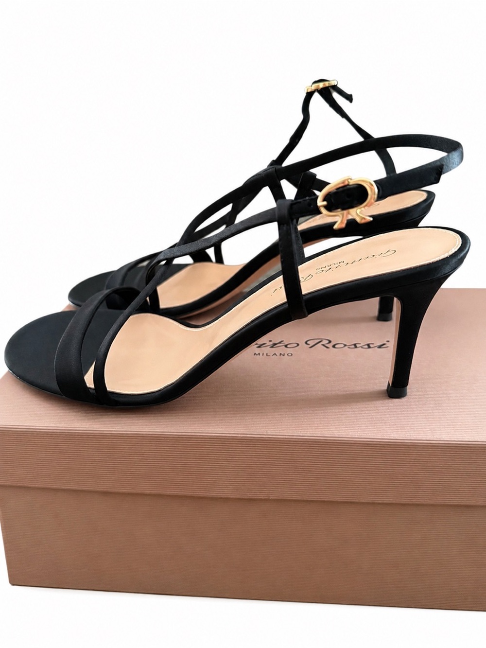 Gianvito Rossi Larisse 70 Black Satin Strappy Sandals Heels  $895 NEW 39.5